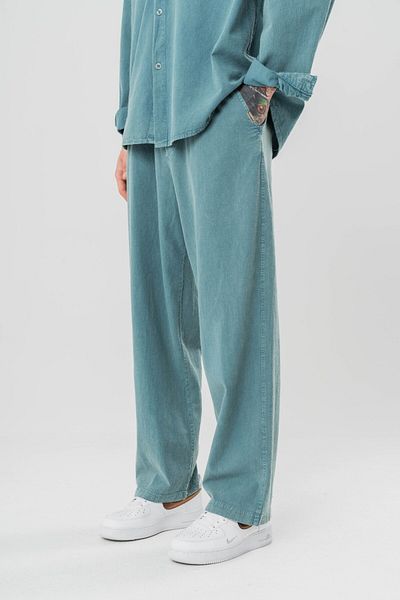 go gang own Low Wash Waist Elastic Washed Baggy Linen Trousers
