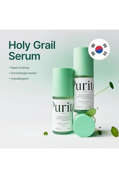 Purito Centella Unscented Serum, Korean Centella, for All Skin Types, Ampoule, Soothing, Calming, Fa