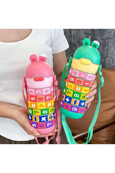 CNSZ Math Gamer Kids Bottle Thermal Double Layer Heat-Insulated Non-Spill Stainless with Straw 430ml