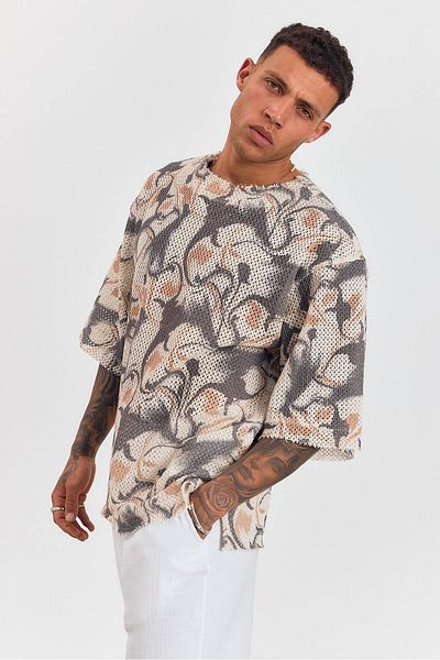 İLKCET MODA Knitted Jacquard Half Sleeve Oversize Tshirt