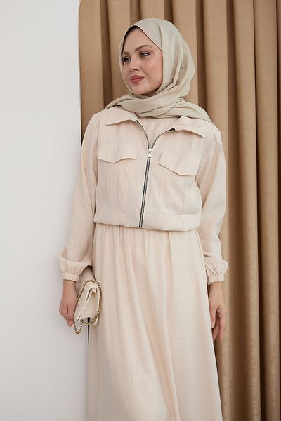 InStyle Πέτρινο φόρεμα με φερμουάρ και μπουφάν