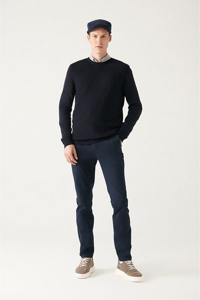 Avva Marineblaue, flexible Chino-Canvas-Hose für Herren 003002
