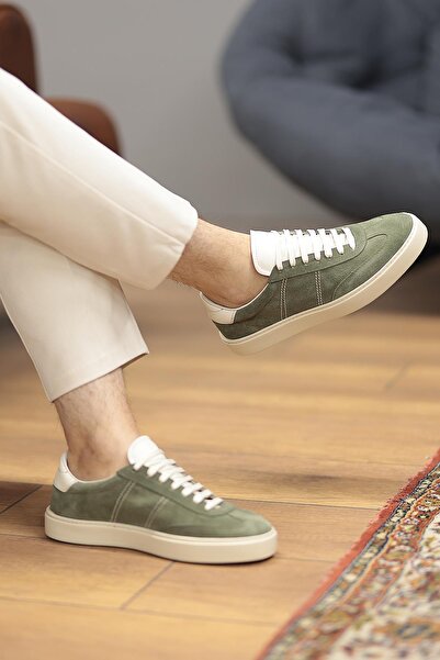 Shoetyle - Green Genuine Suede Lace-Up Men's Sneakers 666-3071