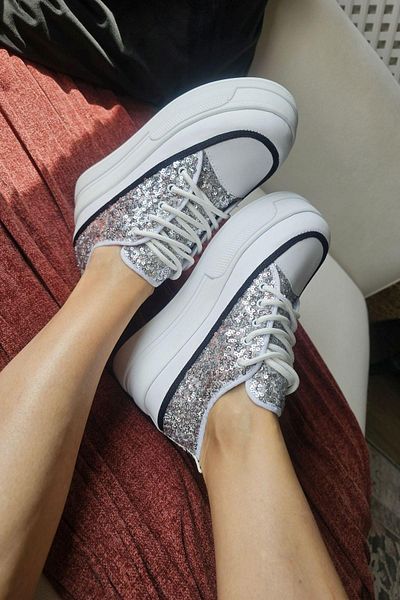 Topukla Footwear 001 S43 Ops Pantofi sport pentru femei cu paiete cu toc cu talpă groasă de 5 cm