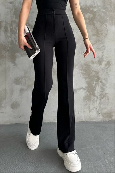 BILDEŞA Women's Black High Waist Slim-fit Flare Leg Palazzo Pants
