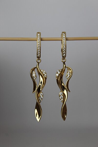 Nenya VIP Çelik Zirkon Taş Detaylı Yaprak Model Sallantılı Küpe