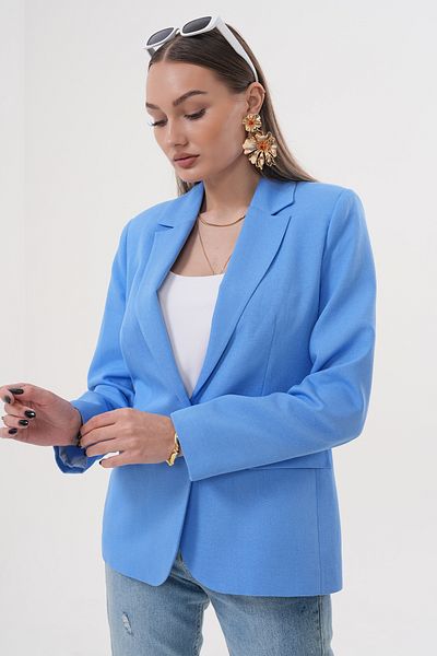 nisya Women's Linen Mix Blue Blazer Jacket