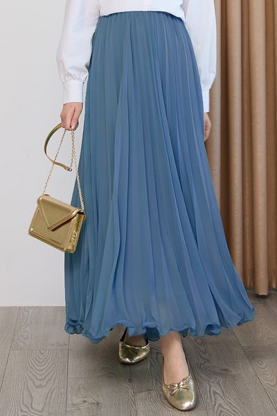 InStyle Flowing Curvy Indigo Chiffon Skirt