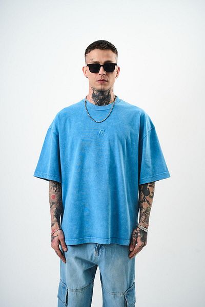 Respire Men's Blue Oversize Embroidered T-Shirt
