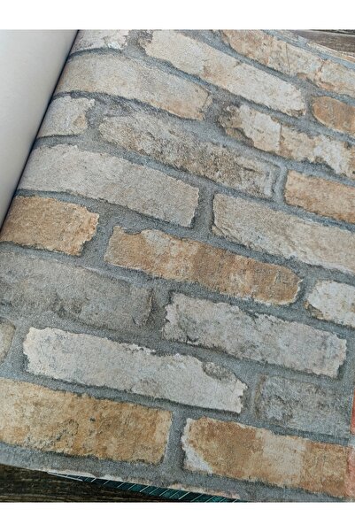 KMS HOME Qality 300-5 (106 cm X 15,60 mt) Kahverengi Taş Desenli Duvar Kağıdı...