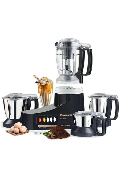 PANASONIC Super Mixer Grinder, 1000W, Black, 3 Stainless Steel Jars, 1 Juicer Jar