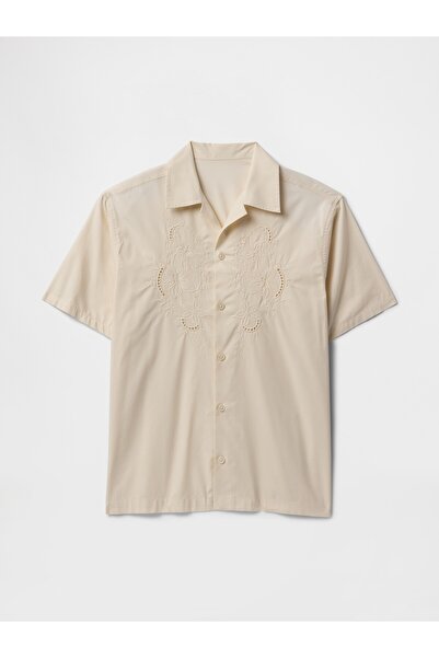 GAP Erkek Bej Fisto İşlemeli Poplin Gömlek
