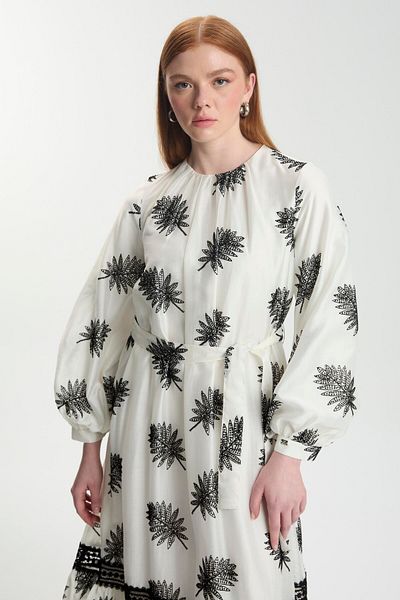 Zühre Patterned Lace Detailed Ecru Dress