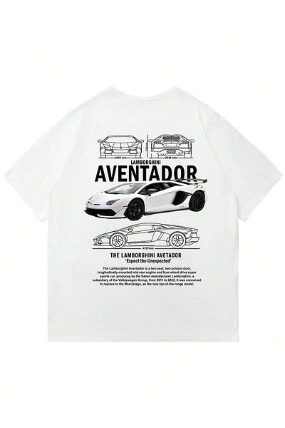 Mad&Calf Μπλουζάκι Unisex Lamborghini Aventador με στάμπα με λαιμόκοψη