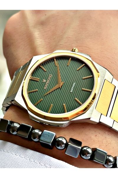Raymond Silver Color Slim Case Classic Case Band Steel Men Wristwatch + Bracelet