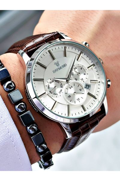 Raymond Coffee Color Functions Active Steel Case Men Wristwatch + Bracelet