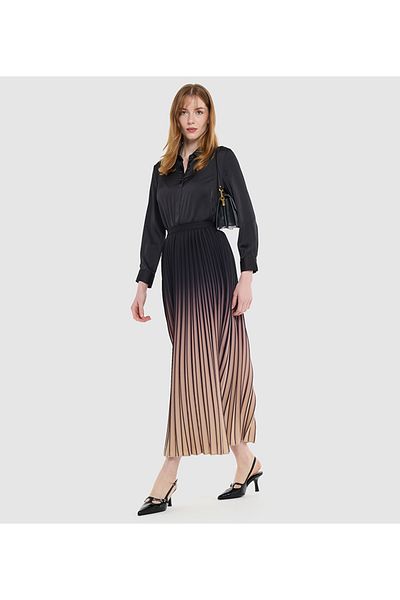 BCBG OMBRE PRINTED MAXI SKIRT WITH PLEATS