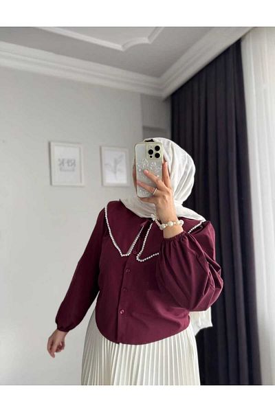 MODA VEDAT Cămașă de damă cu guler pentru bebeluși cu perle