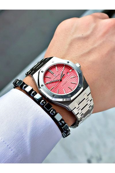 Raymond Silver Color Skeleton Automatic Business Men's Wrist Watch + Bracelet