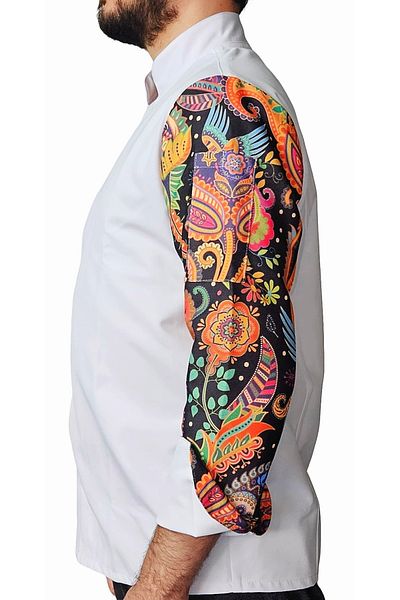 Ant Rotagrup Üniforma ve İş Elbiseleri Unisex Chef Jacket - Ethnic Patterned Long Sleeve Kitchen Jacket