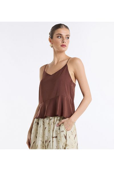 BCBG DARK BROWN SATIN CAMI TOP