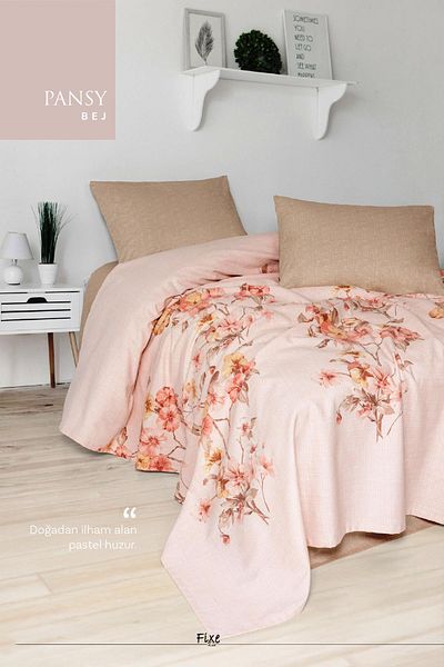 lissehome Pansy Beige Single Pique Set 100% Cotton with Elastic Sheets
