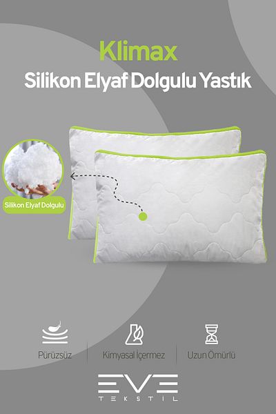 Eve Tekstil Pernă din silicon din nanofibră 2 bucăți serie verde cu husă și fermoar Klimax 50x70cm