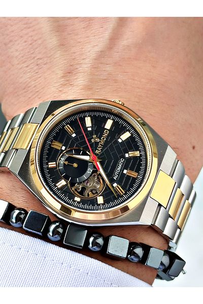 Raymond Gold Silver Color Sk Mechanism Steel Business Men's Wrist Watch + Bracelet