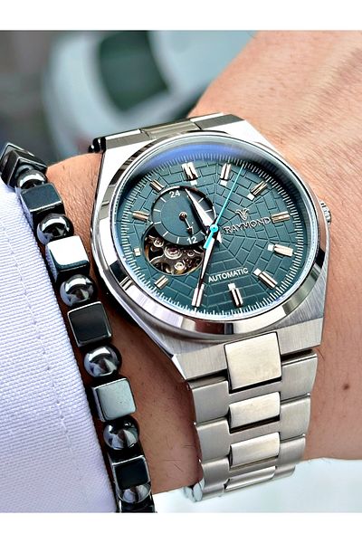 Raymond Silver Color Sk Mechanism Steel Business Men's Wrist Watch + Bracelet