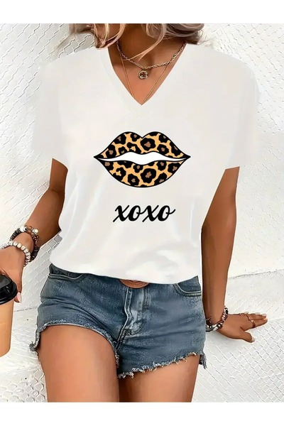 WOODROFFE Ženska crno-bela majica sa V-izrezom, leopard print, široka i opuštena