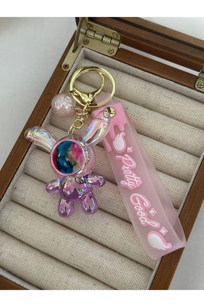 MyladyAccessoriess Sevinli Rabbit Astronaut Figured Hologram Keychain Green