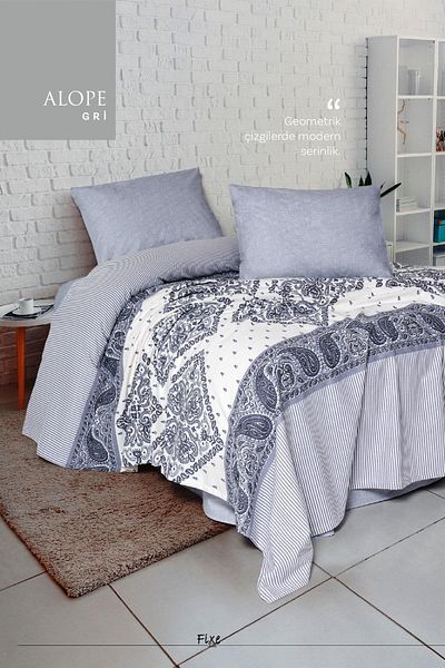 lissehome Alope Gray Single Pique Set 100% Cotton with Elastic Sheets