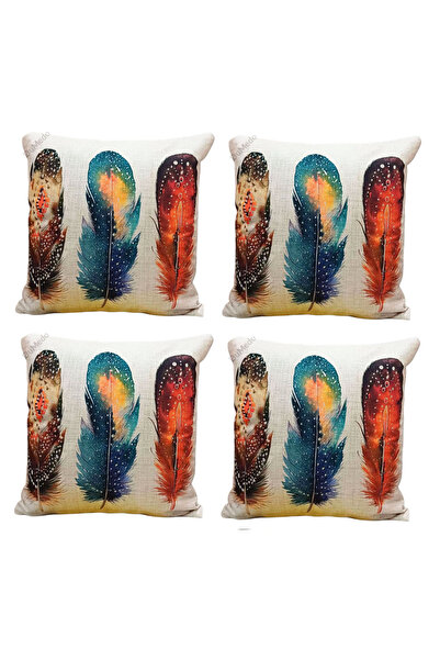 Bumedo 4-Piece Feather Patterned Decorative Pillow Cushion Cover - 42 x 42 cm