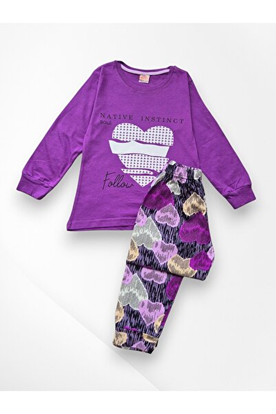 Pijamakids Κοριτσίστικο σετ πιτζάμες 100% βαμβακερό μωβ χρώμα με μακρυμάνικο ...