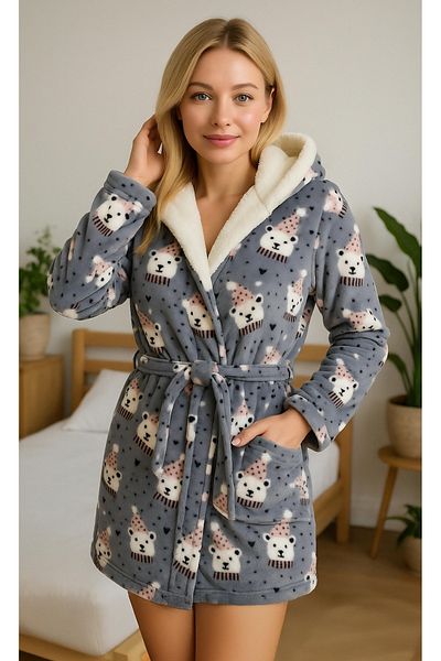 MAYSSTORE Hooded Fleece Dressing Gown