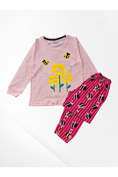 Pijamakids 100% памучен комплект пижама за момичета - розов маргаритка и слад...