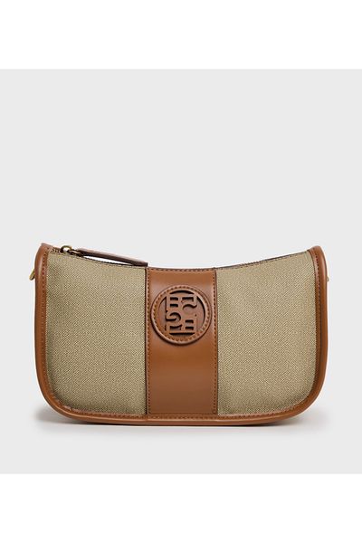 BCBG Khaki Logo Detail Shoulder Bag