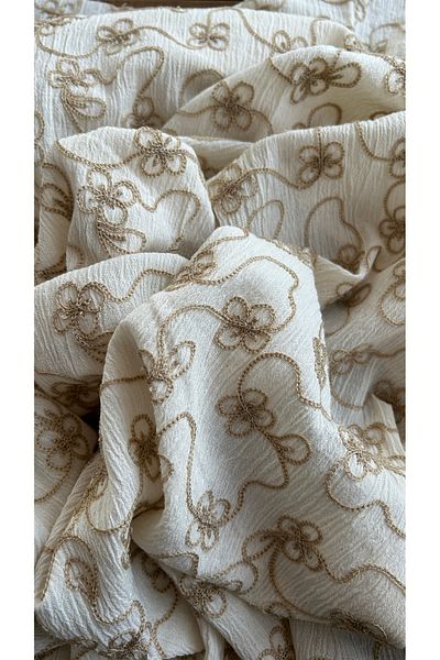 Doray Kumaş Βαμβακερό ύφασμα Crinkle, Floral Brode Κέντημα Κεντημένο DRY 2006