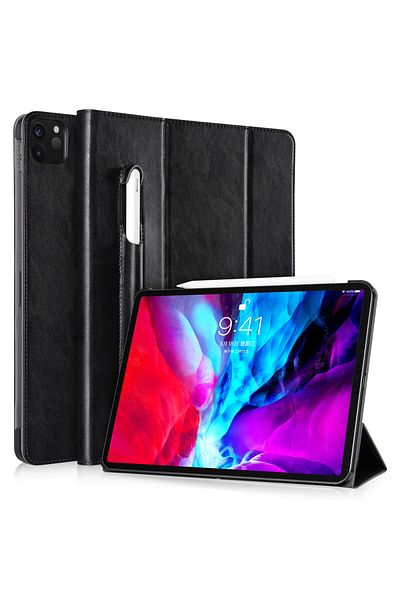 Prodigee Jasoncase iPad Pro 12.9-inch 2018-2021 Leather Case with Pencil Holder - Black
