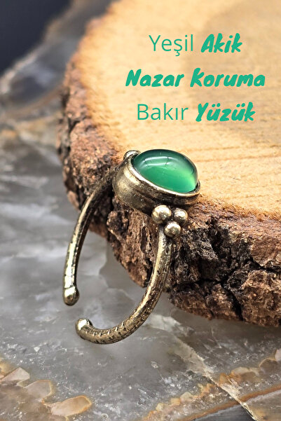 NBS Beautiful Naturel Stones خاتم نسائي من حجر العقيق الأخضر الحقيقي النحاسي قابل للتعديل (هدية، عيد ميلاد، يومي)