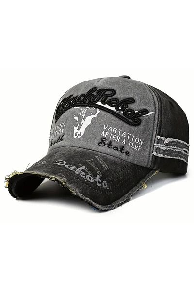 CosmoOutlet Black Rebel Embroidered Washable Vintage Model Adjustable Men's Black Color Hat from the Back