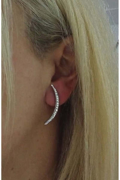 mos&more Kristal Taşlı Gümüş Ay Yıldız Kadın Küpe