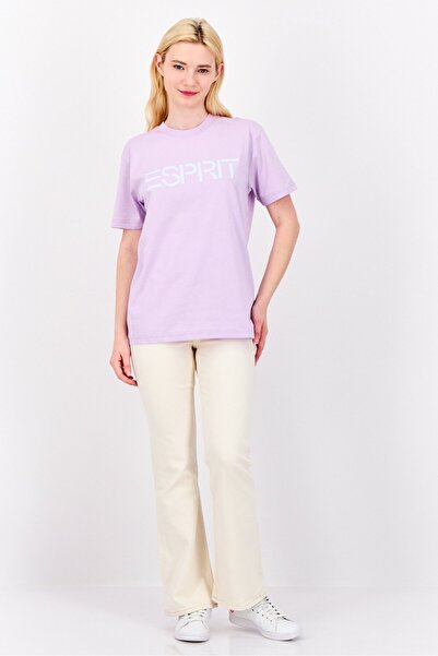 Esprit Women Crew Neck Short Sleeve Brand Logo T-Shirt, Lilac