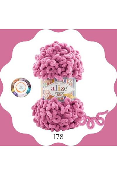 Alize Puffy Fine Hand Knitting Yarn Small Bowknot (ΜΟΝΟ) - 100 γρ. 14,5 μ. Σχοινί δακτύλων, Σχοινί κουβέρτας 178 ROSE