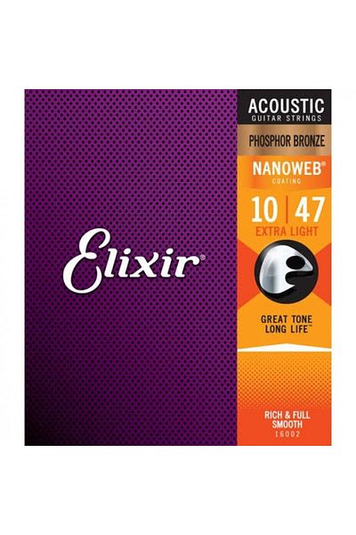 Elixir 16002 Nanoweb 80/20 سلسلة جيتار صوتي برونزي فوسفور (10-47)
