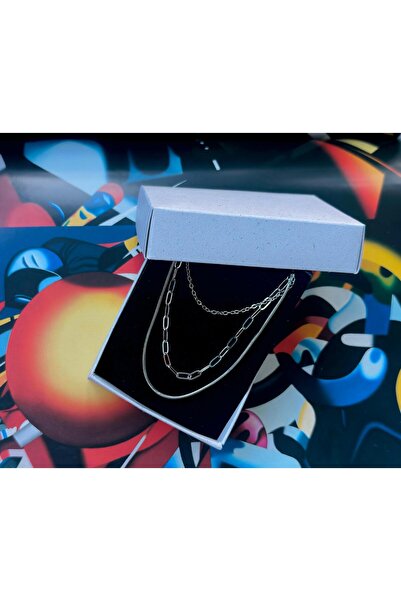 LAİKA Kararmaz Çelik Gümüş Renk İnce Zincir Hediye Kutulu 3'lü Kolye Seti