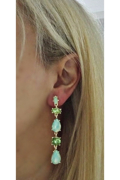 mos&more Yeşil Zirkon Taşlı Sallantılı Uzun Abiye Kadın Küpe