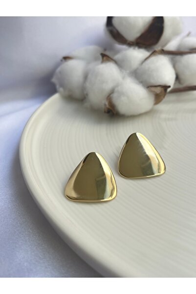 Üçgen Model Çelik Gold Küpe
