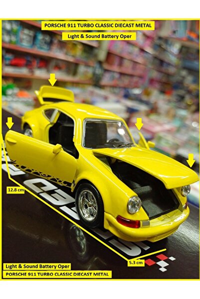 OYUNCAKSAHİLİ Porsche 911 Klasik Metal Araba 12.8cm Kapılar Bagaj Kaput Açılabilir Çekbırak ışık Ses Far Yanar
