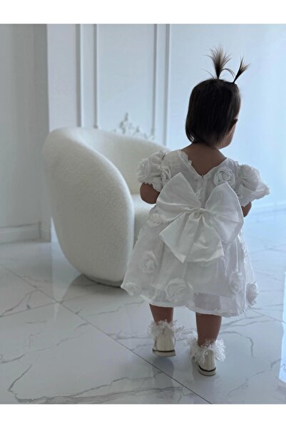 BEM KİDS SİMA GÜLLÜ KIZ BEBEK ELBİSE - BEYAZ